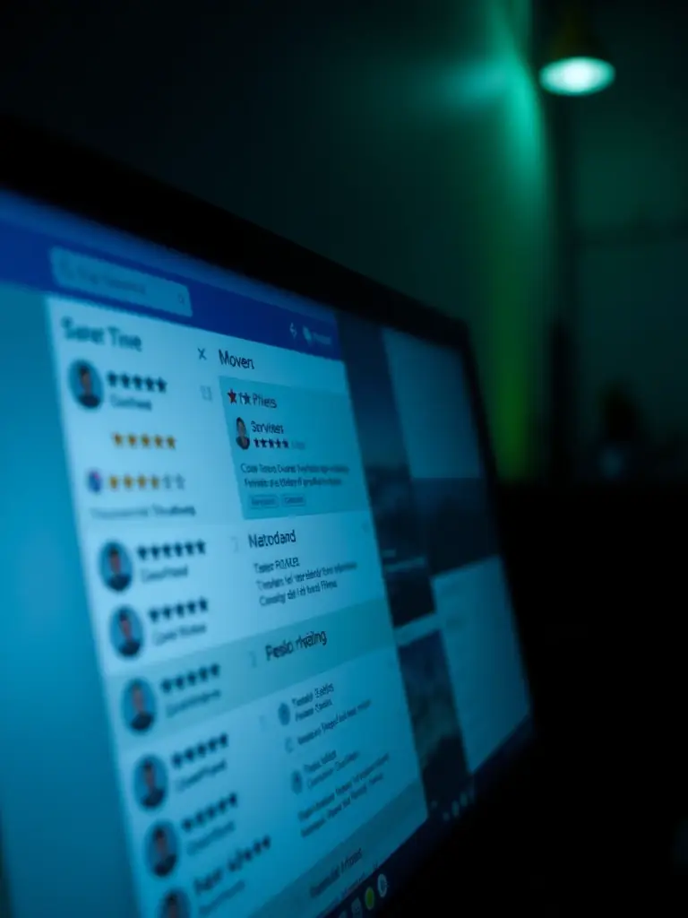 An image showing a list of mover profiles with ratings, reviews, and detailed service descriptions.